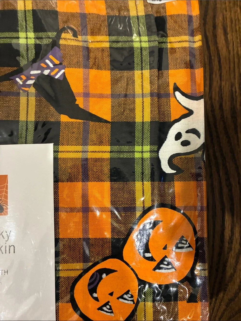 Spooky Pumpkin Round Tablecloth - Orange Plaid Halloween Print